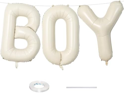 40 Inch Beige BOY Balloons, Large Cream White Sand BOY Balloon Letters with Ribbon, Ivory Alphabet Boy Balloon for Him Birthday Baby Boys Shower Boy or Girl Gender Reveal Party Decorations Supplies by Lingqiang