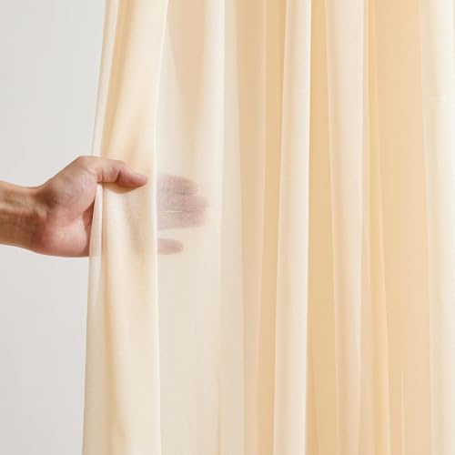 Beige Champagne Wedding Arch Draping Fabric Sheer Curtain Drapes 2 Panels | 20 ft Extra Long Shimmery Backdrop Curtains for Wedding Anniversary Party Summer Outdoor Events Drapery Backgrounds - Image 5