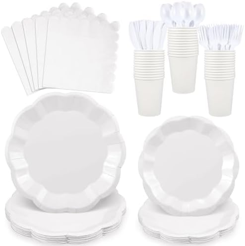 175 Pcs White Plates and Napkins Set White Party Supplies Serve 25 Guest by NatNarr