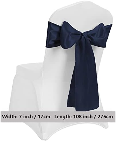 Navy Blue Chair Sashes 50 Pack Universal Satin Ribbon Knots Navy Blue Chair Bows for Party Wedding Reception Ceremony Baby Shower Banquet Decor - Image 5