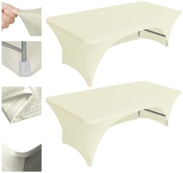 Eurmax USA 2-Pack Spandex Table Cover 6 ft. Fitted 30+ Colors Polyester Tablecloth Stretch Spandex Table Cover-Table Toppers,6 FT Table Cover Open Back (Ivory) by Eurmax