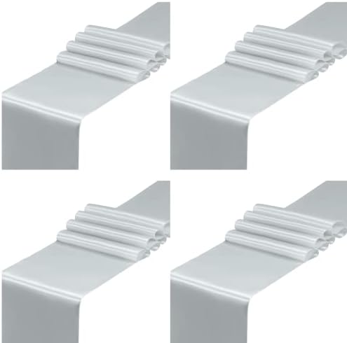 SiinvdaBZX 4 Pcs Silver Satin Table Runner 12 x 108 inches Long by SiinvdaBZX