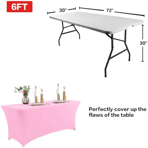 IVAPUPU 2 Pack 8FT Table Cloth for Rectangular Spandex Pink Table Cover - Image 3