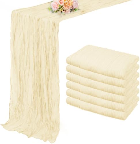 10FT 6 Pack Beige Cheesecloth Table Runner 20 x 120 Inch Long Rustic Gauze Fabric Cheese Cloth Table Runner for Wedding Bridal Baby Shower Table Decorations Boho Sheer Birthday Party Table Decor by FoliafeelHome