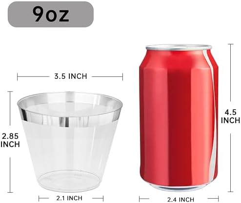 I00000 200PCS Silver Plastic Cups, 9 OZ Disposable Clear Plastic Cups - Image 4
