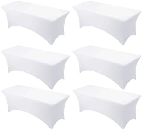 6-Pack Premium White Spandex Tablecloths for 8ft Rectangle Tables by DailySet