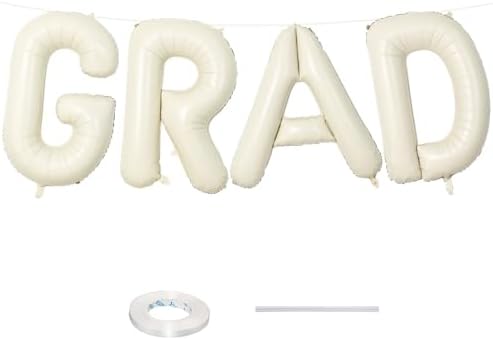 40 Inch Beige GRAD Balloons for Graduation Party Decorations, Large Cream White Sand Grad Balloons Letter, Ivory Alphabet Grad Banner Sign for Class of 2026 Congrats Grad Party Decor Supplies by Lingqiang