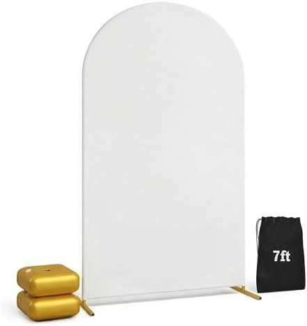 7.2FT Gold Wedding Backdrop Arch Stand with White Spandex Cover – Metal Frame, Water Weights & Storage Bag – Party, Birthday, Baby Shower, Bridal Shower, Wedding Ceremony, Photo Booth Decor by GravityGoods
