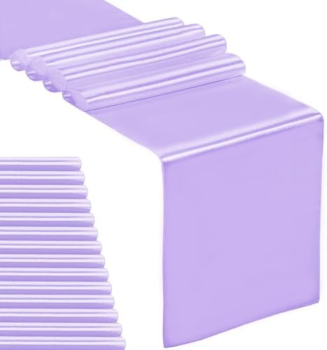 15-Pack Satin Table Runner Lavender 12 x 108 inches Long, Table Runners for Wedding, Birthday Parties, Banquets Decorations（15 Pack, 12x108 Inch, Lavender） by Hahuho