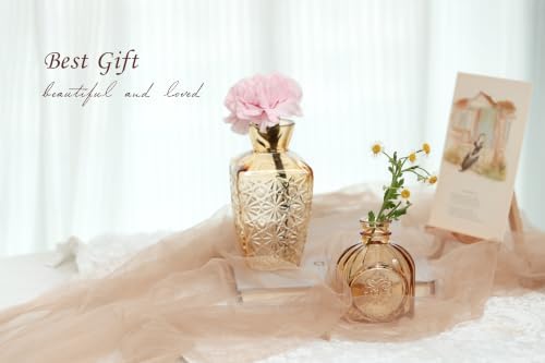 Bud Vases Set of 12,Glass Bud Vases in Bulk,Small Flower Vases for Centerpieces,Mini Vintage Vase for Wedding, Home Table Decor,Christmas,Party Decoration,Gold Amber - Image 2