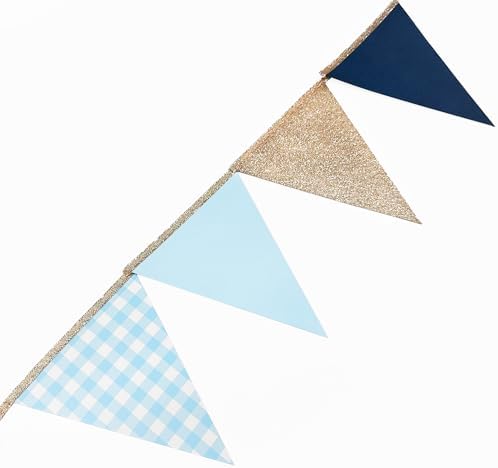 Navy Blue Champagne Gold Dusty Blue Buffalo Plaid Pennant Banner Flag Hanging Glitter Paper Triangle Bunting for Birthday Wedding Shower Bachelor Retirement Nautical Party Decorations Supplies - Image 5