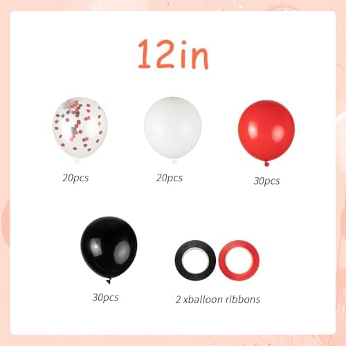 100pcs Red and Black Balloons, 12inch Red and White With Confetti Balloons for Class of 2026 Graduation, Birthday Decorations, Baby Shower, Casino, Race Car Party Supplies (2 Ribbons) - Image 3
