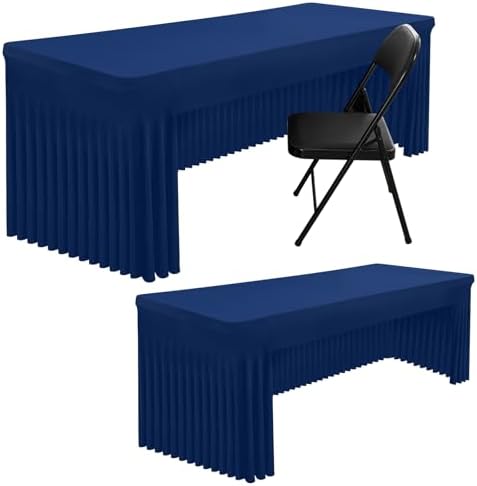 Smiry 2 Pack Spandex Open Back Tablecloth,Elastic Fitted Stretch Tablecloth for 8FT Rectangle Tables,Waterproof Washable Table Cover Skirt for Wedding, Banquet & Parties (Navy, 96Lx30Wx30H Inch) by Smiry