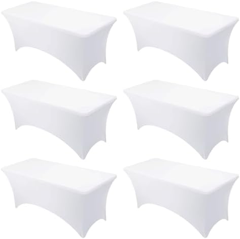 6-Pack Premium White Spandex Tablecloths for 6ft Rectangle Tables by DailySet