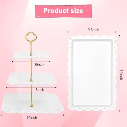 5 Pcs Dessert Table Display Set - 2 Pcs 3-Tier Dessert Display Stands & 3 Pcs Serving Tray - Dessert Trays Dessert Stands Treat Table Displays Set for Tea Parties,Birthdays & Baby Showers - Image 2