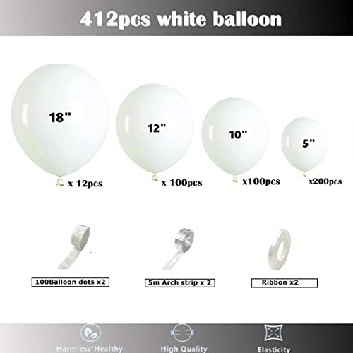 412pcs White Balloons 18 12 10 5 Inch White Balloon Garland Arch Kit Different Sizes Matte Latex Balloons for Baby Shower Birthday Wedding Party Decorations - Image 2