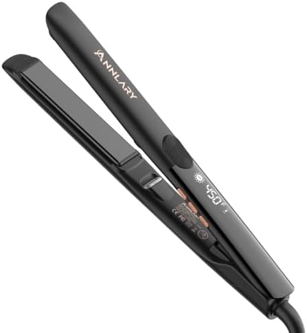 Annlary Hair Straightener 1 Inch Flat Iron and Curler 2 in 1 Titanium Ceramic Ionic Dual Voltage Straightener with Heat-Resistant Silicone, for Less Frizz, Shinier & Smoother by ANNLARY