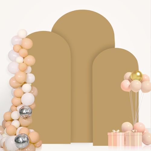 FANPROMS Khaki Arch Backdrop Cover Set of 3 (6FT 6.6FT 7.2FT) Spandex Arch Covers Stretchy Fabric Chiara Backdrop Cover for Metal Arched Frame Tan Arch Stand Covers for Birthday Party Ceremony Decor - Image 5