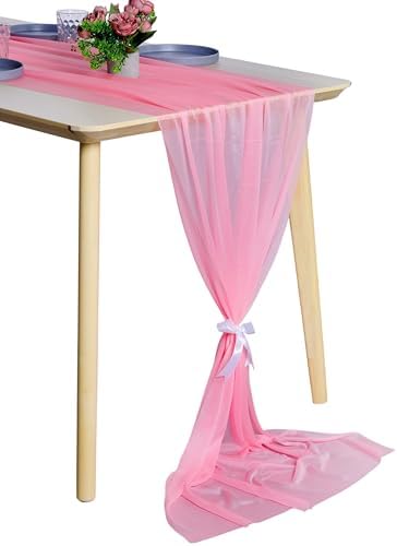 Pack of 5 Chiffon Table Runners 29 x 120 Inch, 14FT Long - Coral by MDS
