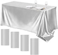 TURSTIN 4 Pack Silver Satin Tablecloth 102 x 58 Inch Overlay Table Cover by TURSTIN