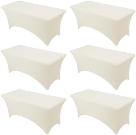 6-Pack Premium Cream Spandex Tablecloths for 6ft Rectangle Tables by DailySet