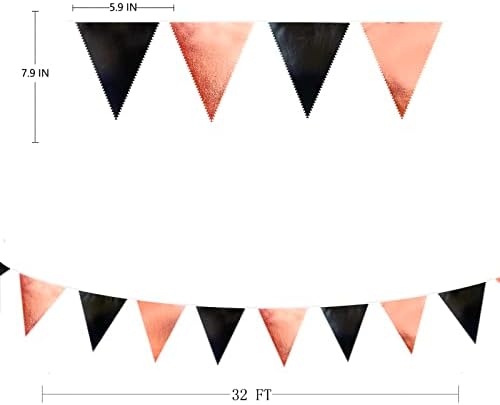 Black Rose Gold Party Decorations Triangle Pennant Banner Flag Rose Gold Black Metallic Fabric Bunting Garland for Graduation Birthday Wedding Engagement Bachelorette Celebration Hen Party Supplies - Image 2