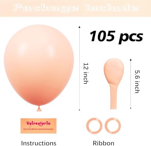 Voircoloria 105pcs Pastel Orange Party Latex Balloons, 12inch - Image 2
