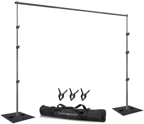 SLOW DOLPHIN Heavy Duty Backdrop Stand10ft x 8.5ft Adjustable Background Support System Kit with Steel Base for Photography, Photo Backdrop Stand for Parties Birthday, Photo Booth Video Studio by SLOWDOLPHIN