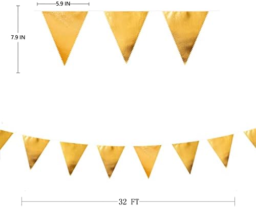 Gold Party Decorations Metallic Fabric Triangle Pennant Banner Gold Flag Bunting Garland for Graduation Birthday Wedding Anniversary Bridal Shower Bachelorette Engagement Hen Party Decoration Supplies - Image 2
