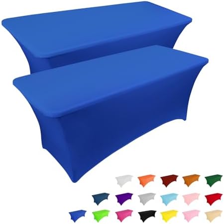 IVAPUPU 2 Pack 8FT Table Cloth for Rectangular Spandex Royal Blue Cover by IVAPUPU