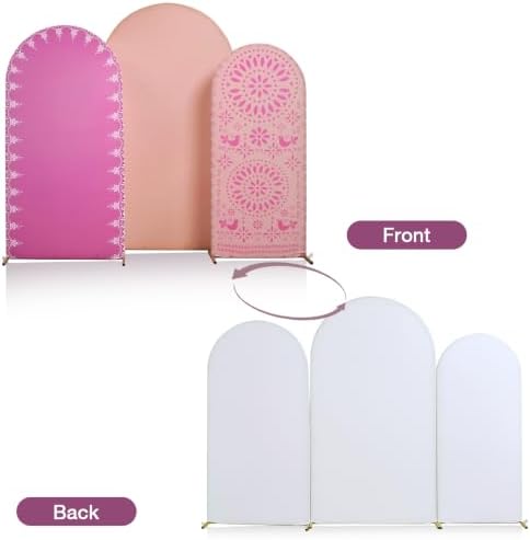 Set of 3 Arch Backdrop Cover Mexican Pink 7.2ft 6.6ft 6ft Spandex Wrinkle Free Fitted Arch Background Top Chiara Arch Cover for Wedding Birthday Party Photography Arch Background - Image 5