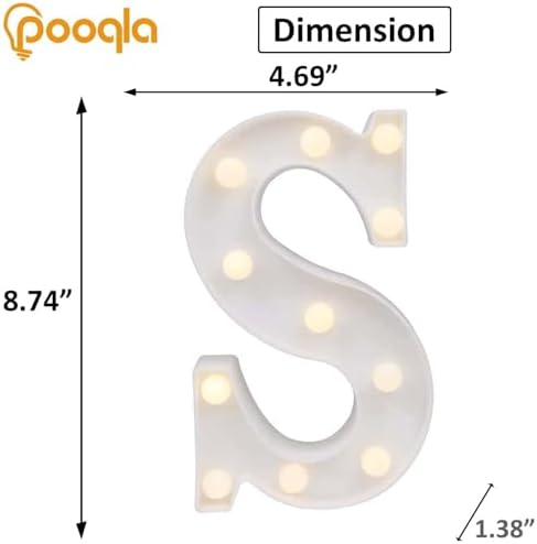 Pooqla LED Marquee Letter Lights, Warm White and Cool White Decorative Lighted Letters, Light Up Alphabet Letters for Boys Girls, Party, Wedding, Bar, Night Light, Birthday Decoration, Letter S - Image 5