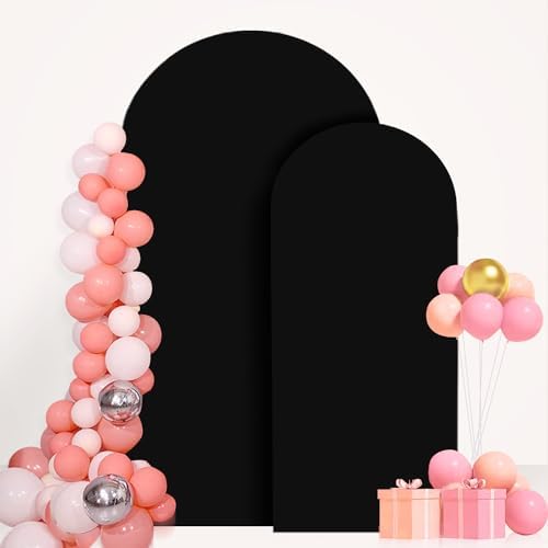 FANPROMS Wedding Arch Cover Black Arch Cover 6FT 7.2FT Spandex Arch Backdrop Cover Set of 2 Chiara Arch Backdrop Stand Cover Fitted Arch Frame Cover Garland Arch Stand Cover for Anniversary Party - Image 6