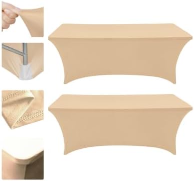 Eurmax USA 2-Pack Rectangular Fitted Spandex Table Covers 6ft Tablecloth Wedding Event Patio Table Decorations Stretch Table Cover for 6ft Folding Table (Champagne) by Eurmax
