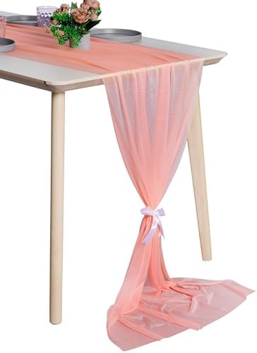 Pack of 25 Chiffon Table Runners 29 x 120 Inch, 14FT Long - Peach by MDS