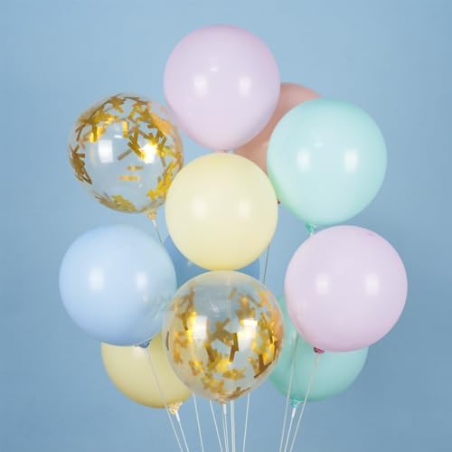 PartyWoo Pastel Rainbow Latex Helium Foil Balloons 66pcs 12 Inch - Image 2
