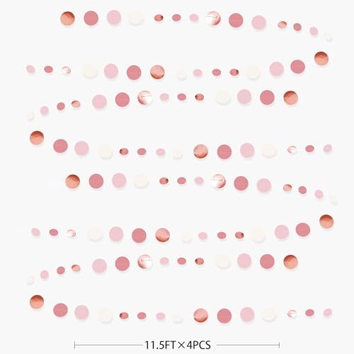 Rose Gold Party Decorations Dusty Pink Circle Dots Garland Blush Pink Hanging Paper Polka Dot Streamer for Birthday Wedding Bridal Shower Bachelorette Engagement Anniversary Party Supplies - Image 2