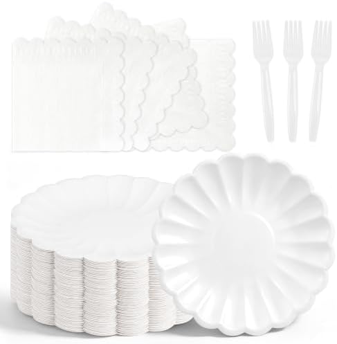 75 Pcs White Paper Plates and Napkins, Tableware Set Serve for 25 Guests by Unknown
