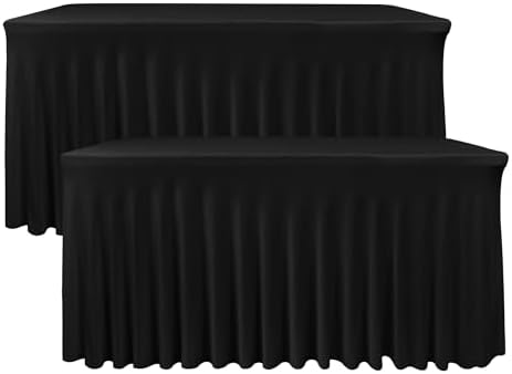 Black Spandex Table Skirt for 6 Foot Rectangle Tables 2 Pack 72x30 In by Nasitoshomedecor