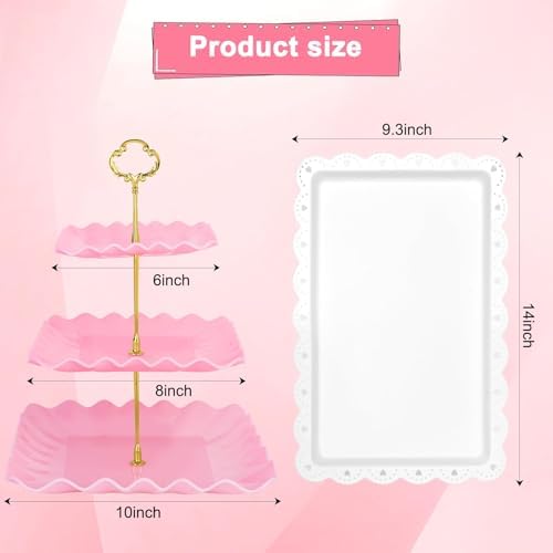 5 Pcs Dessert Display Stands, 2pcs Dessert Stands 3 Pcs Tray, Pink Dessert Display Stands, Treat Table Displays Set for Wedding Baby Shower Tea Party, Ease of Cleaning and Assembly - Image 2