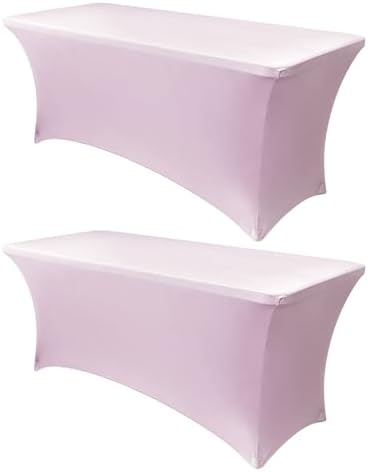 Obstal 6ft Stretch Spandex Table Cover, 2 Pack, Light Pink by Obstal