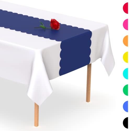Navy Blue Scallop Table Runner, Disposable Plastic, 5 Pack, 14x108in - Image 7