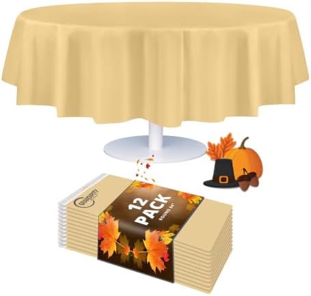 Grandipity Plastic Table Cloth Disposable 12 Pack 84" Round Ivory by Grandipity