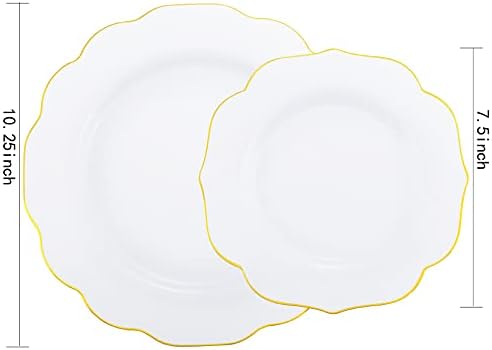 NOCCUR 120PCS White and Gold Plastic Plates - 10.25inch and 7.5inch Gold Disposable Plates Set Heavy Duty for Party/Fall/Wedding/Thanksgiving - Image 3