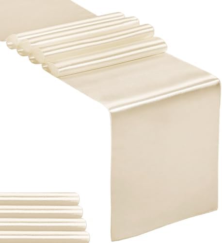 5-Pack Satin Table Runner Champagne 12 x 108 inches Long, Table Runners for Wedding, Birthday Parties, Banquets Decorations（5 Pack, 12x108 Inch, Champagne by Hahuho