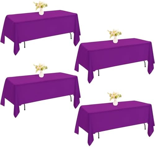 4 Pack Rectangle Tablecloth 60x102 Inch Purple Washable Polyester Table Cover for Wedding Dining Table Buffet Parties Banquet Decoration（Purple） by JALANCY
