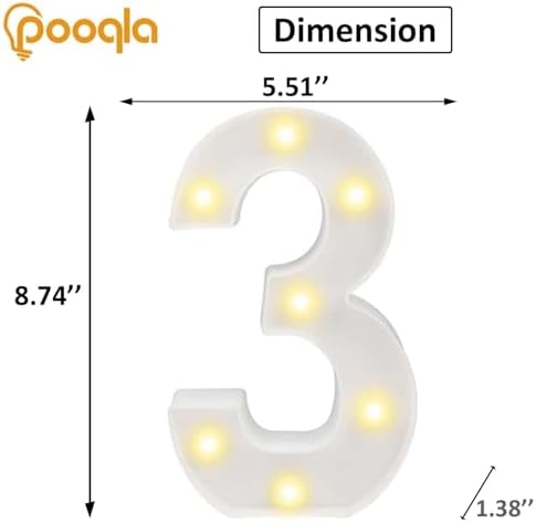 Decorative Led Light Up Number Letters, White Plastic Marquee Number Lights Sign Party Wedding Decor Battery Operated Number (3) - Image 3