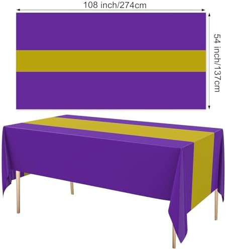 Oudain 3 Pcs Plastic Disposable Table Cloth 54" x 108", Gold, Purple - Image 3