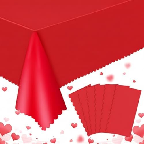 NatNarr 6 Pack Red Tablecloths Plastic, Scalloped Christmas Table Cloths by NatNarr
