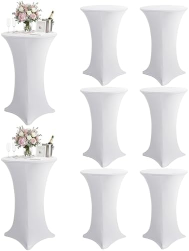 KeyWave Spandex Cocktail Table Covers, 32x43 Inch, White, 8 Pack by Keywave